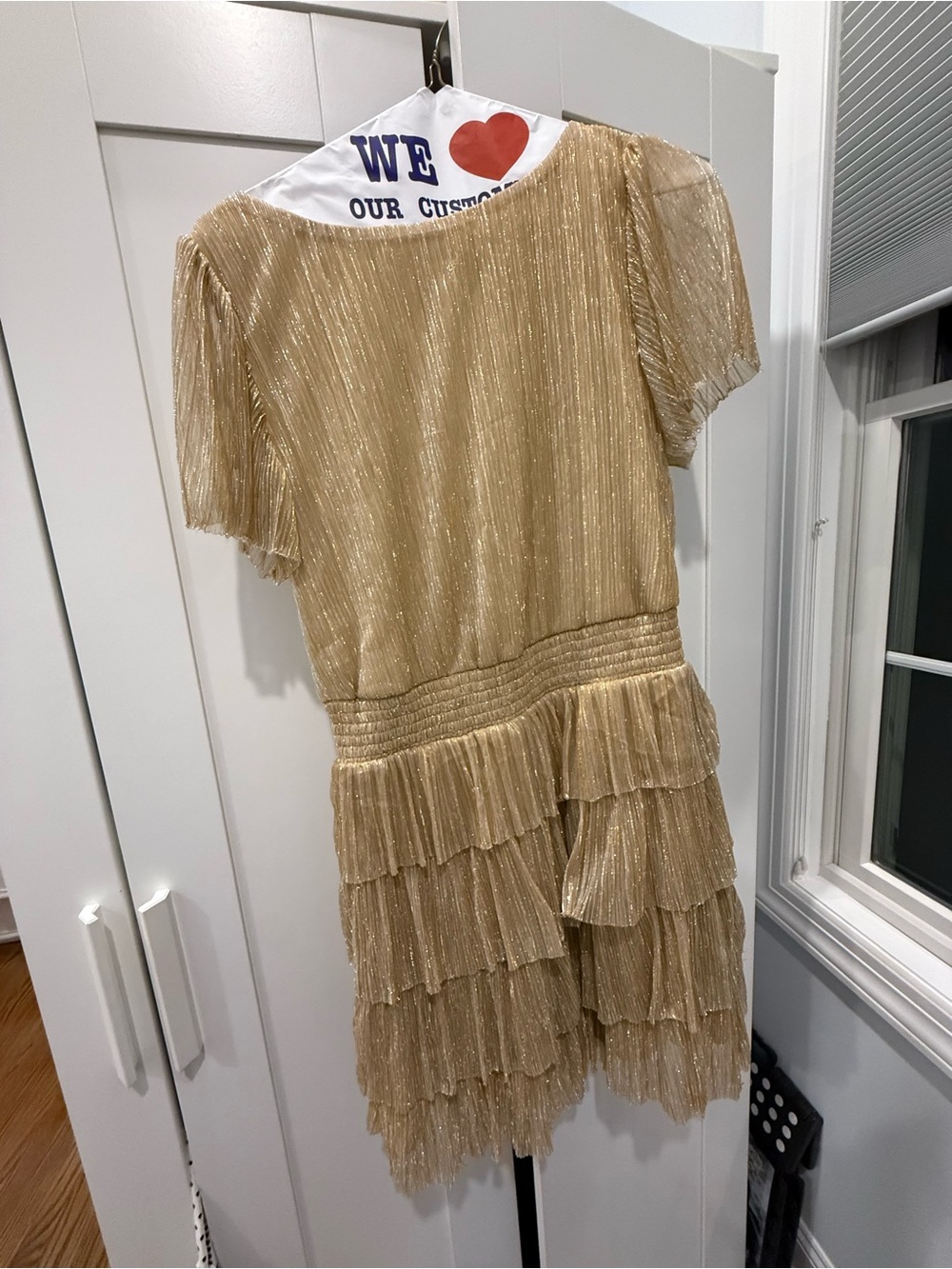 Chaus Gold Metallic Tiered Ruffle Short Dress